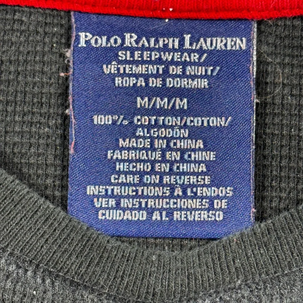 Polo Ralph Lauren Mens Waffle Knit Thermal Long Sleeve Shirt Grey Green Medium